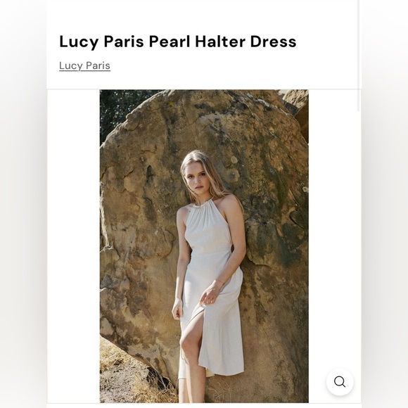 Lucy Paris Pearl Embellished Halter Dress With Side Cut Outs Linen blend maxi - Picture 2 of 10
